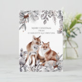 2つの赤いキツネパーソナライズされたクリスマス カード (スタンド正面)