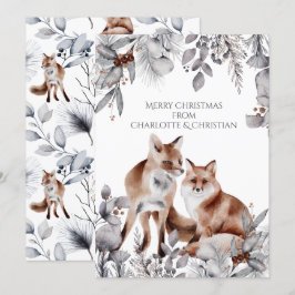 2つの赤いキツネパーソナライズされたクリスマス カード