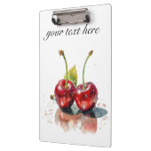 2つの赤いジューシーなさくらんぼ、カスタマイズ可能 クリップボード (左)