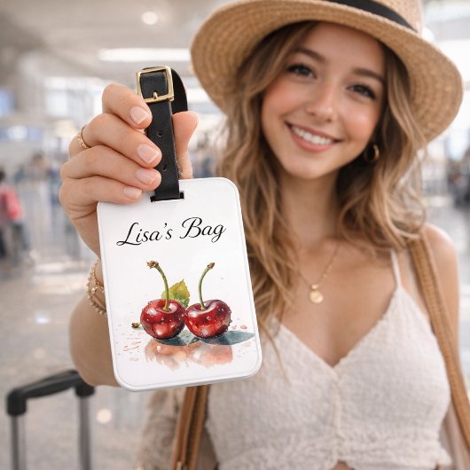 2つの赤いジューシーなさくらんぼ、カスタマイズ可能 ラゲッジタグ