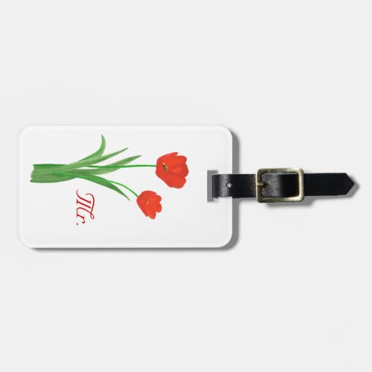 2つの赤いチューリパーソナライズされたップMr.ラゲッジタグ ラゲッジタグ (正面横)