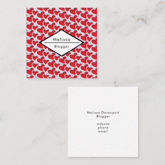 2つの赤いハートが結合された繰り返しパターン スクエア名刺 (正面/裏面)