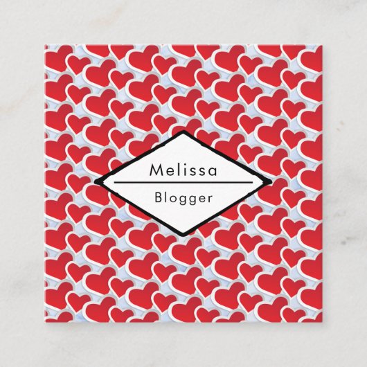 2つの赤いハートが結合された繰り返しパターン スクエア名刺 (正面)