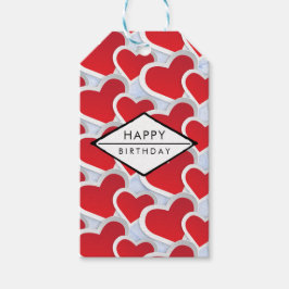 2つの赤いハートの繰り返しパターンがキュートな誕生日 ギフトタグ