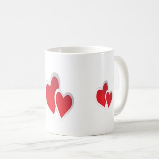 2つの赤いハートアート コーヒーマグカップ (正面右)