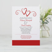 2つの赤いハート結婚式招待状 招待状 (スタンド正面)