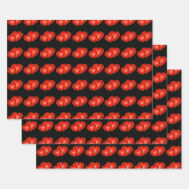 2つの赤いハート、モダンDigital Art Graphic ラッピングペーパーシート