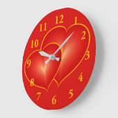 2つの赤いハート、モダンDigital Art Graphic ラージ壁時計 (傾斜)