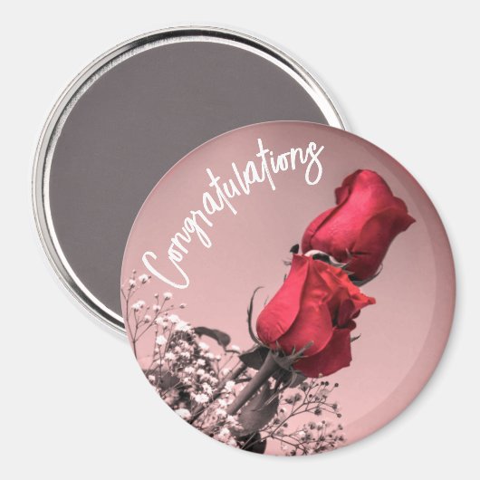 2つの赤いバラ写真特別な機会のメッセージ マグネット (正面/裏面)