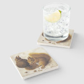 2つの赤いリス（Albrecht Durer著） ストーンコースター (横)