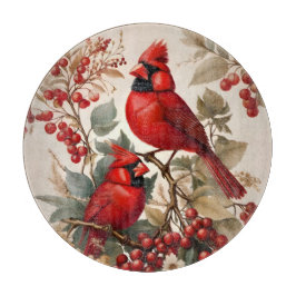 2つの赤い北（鳥）ショウジョウコウカンチョウの鳥と果実 カッティングボード