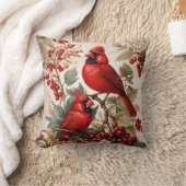 2つの赤い北（鳥）ショウジョウコウカンチョウの鳥と果実 クッション (ブランケット)