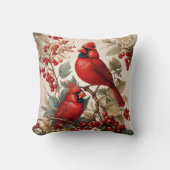 2つの赤い北（鳥）ショウジョウコウカンチョウの鳥と果実 クッション (正面)