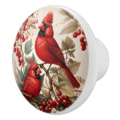 2つの赤い北（鳥）ショウジョウコウカンチョウの鳥と果実 セラミックノブ (右)
