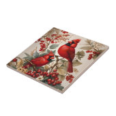 2つの赤い北（鳥）ショウジョウコウカンチョウの鳥と果実 タイル (側面)