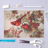 2つの赤い北（鳥）ショウジョウコウカンチョウの鳥と果実 薄葉紙 (クラフト)