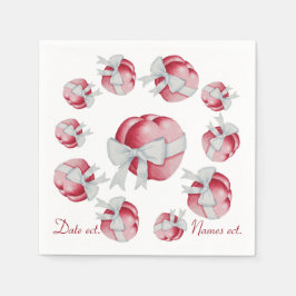 2つの赤い愛のハートと白い弓ロマン結婚チック スタンダードカクテルナプキン