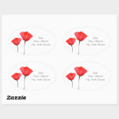 2つの赤い水の色のケシのラベル 楕円形シール (シート)