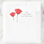 2つの赤い水の色のケシのラベル 楕円形シール (バッグ)