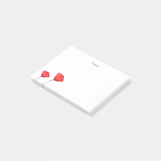 2つの赤い水の色のポピーのポストイットノート ポストイット (アングル)