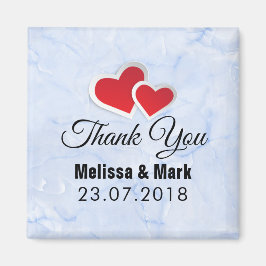 2つの赤い紙のハートが氷の青い大理石の結婚式 マグネット