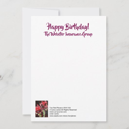 2つの赤い花クレヨンReist by Larry Lerew カード (裏面)