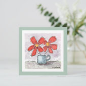 2つの赤い花水色グリーティングカード カード (スタンド正面)