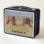 2つの赤が組み合わさった農家金属の弁当箱 メタルランチボックス (正面)