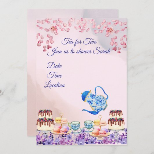 2つの赤ちゃんシャワー用ツインティー招待状 招待状 (正面/裏面)