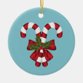 2つの赤と白フェスティバルキャンディーオンブルー セラミックオーナメント (正面)