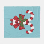 2つの赤と白フェスティバルキャンディーオンブルー フリースブランケット (正面(横))