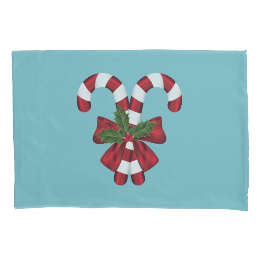 2つの赤と白フェスティバルキャンディーオンブルー 枕カバー (正面左)