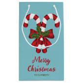 2つの赤と白フェスティバルキャンディーキャンと文字 スモールペーパーバッグ (裏面)