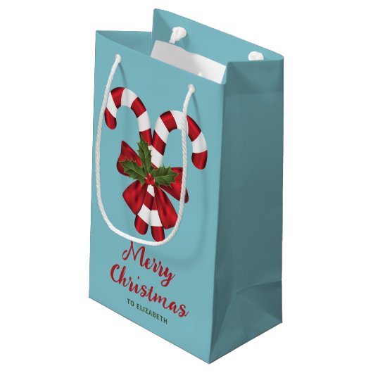 2つの赤と白フェスティバルキャンディーキャンと文字 スモールペーパーバッグ (裏面アングル)