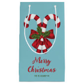 2つの赤と白フェスティバルキャンディーキャンと文字 スモールペーパーバッグ (正面)