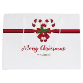 2つの赤と白フェスティバルキャンディーキャンと文字 ラージペーパーバッグ (正面)