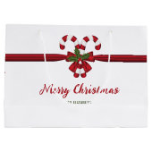 2つの赤と白フェスティバルキャンディーキャンと文字 ラージペーパーバッグ (裏面)