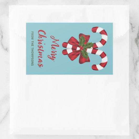 2つの赤と白フェスティバルキャンディーキャンと文字 長方形シール (バッグ)