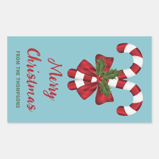 2つの赤と白フェスティバルキャンディーキャンと文字 長方形シール (正面)
