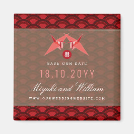 2つの赤紙クレーンのホタテのパターン日付を保存 マグネット