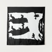 2つの踊りブラックベアーフクロウ木ブラックシルエット タペストリー (正面(横))