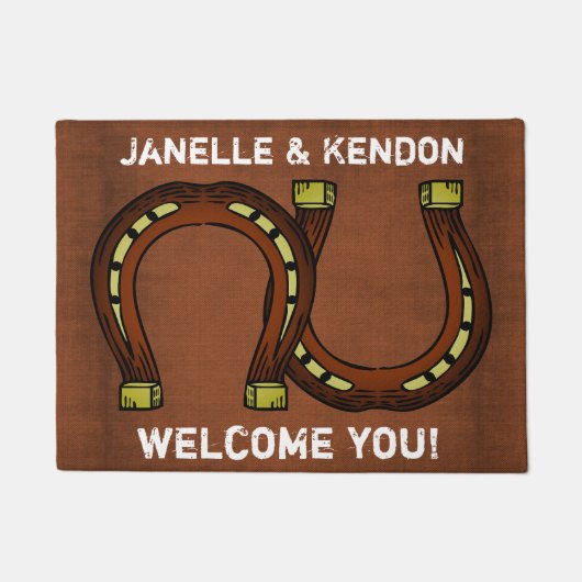 2つの蹄鉄とのパーソナライズな"歓迎" ドアマット (正面)