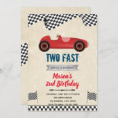 2つの速いレトロな車の誕生日 招待状 (正面/裏面)