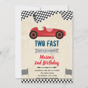 2つの速いレトロな車の誕生日 招待状
