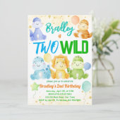 2つの野生のかわいいベビー恐竜2番目の誕生日招待状 招待状 (スタンド正面)