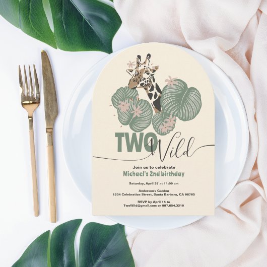 2つの野生のアーチキリン動物2nd誕生日パーティー 招待状