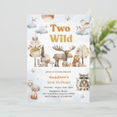 2つの野生のウッドランド動物2nd誕生日パーティー 招待状 (スタンド正面)