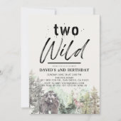 2つの野生のクマの森の山の男の子2番目の誕生日 招待状 (正面)