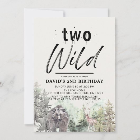 2つの野生のクマの森の山の男の子2番目の誕生日 招待状 (正面)