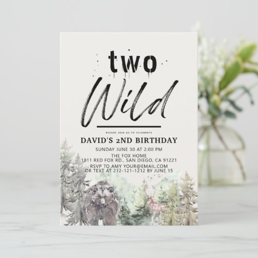 2つの野生のクマの森の山の男の子2番目の誕生日 招待状 (スタンド正面)